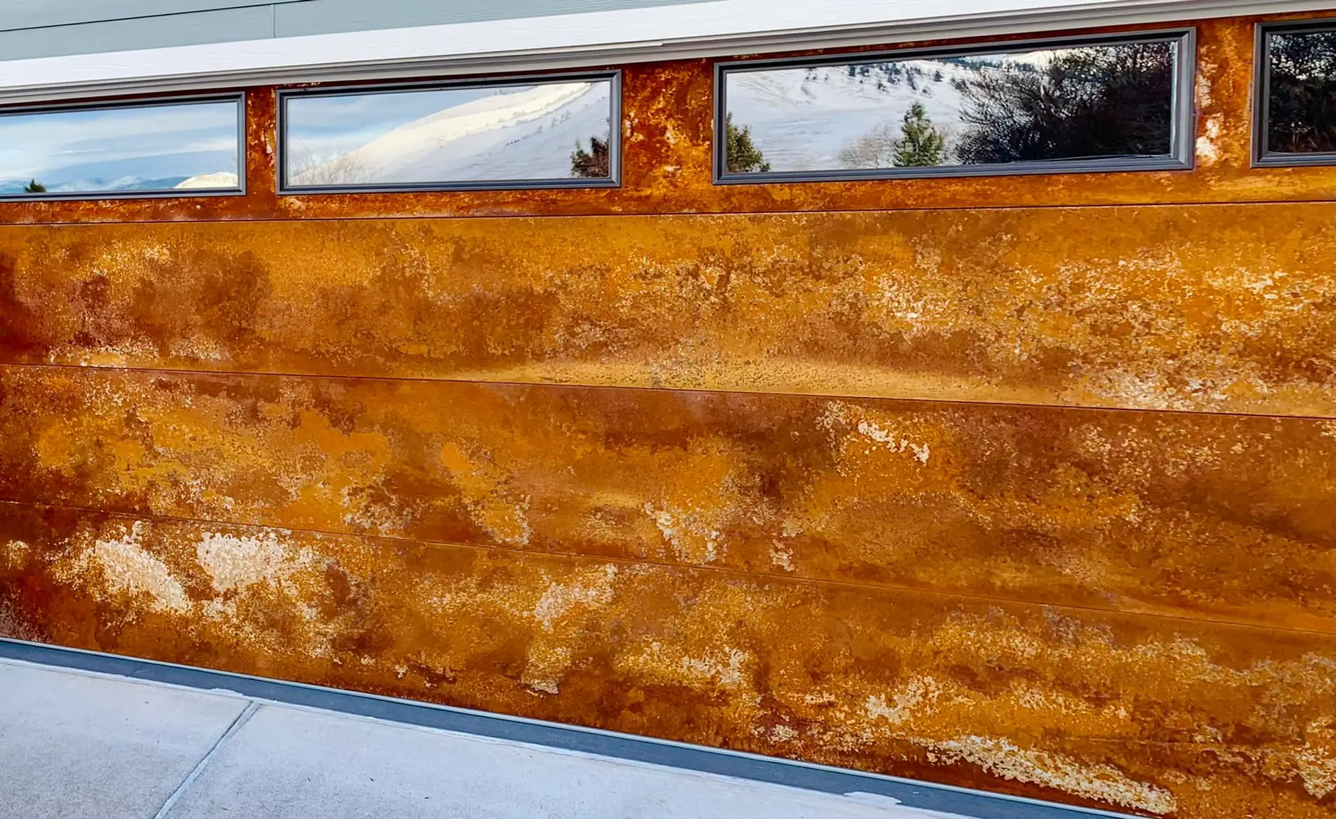 Unique rusty patina of a made in Montana garage door
